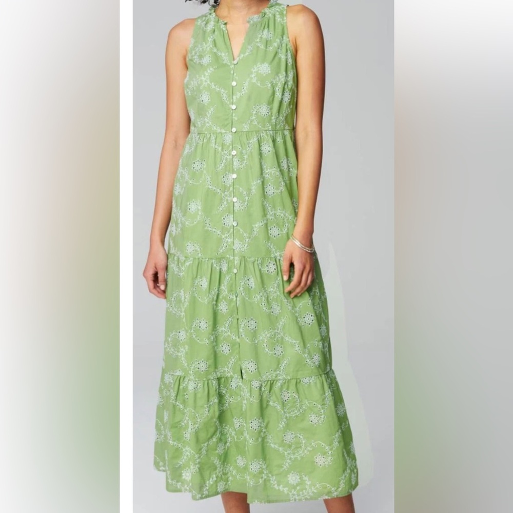 J. Jill Lime Green Floral Tiered Dress PXL